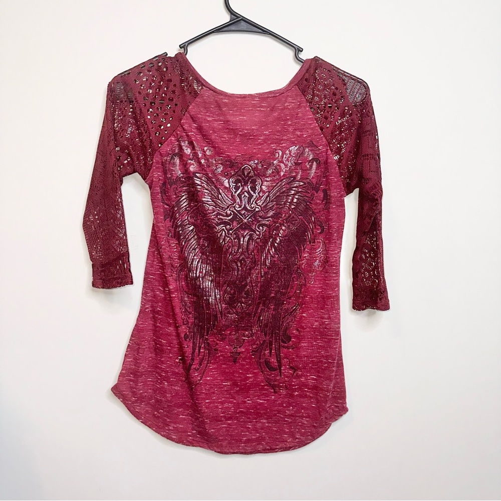 Angels & Diamond Red Quarter Length Bling Rhinestone Tee! - Picture 4 of 5